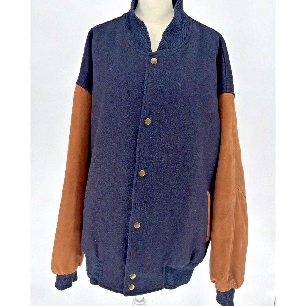Cabela's Jacket Mens 2XL Blue Wool Leather Varsity Snap Outdoor Canada Hunting - Picture 3 of 16